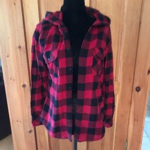 Buffalo check hooded flannel shirt